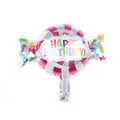 Lollipop shaped aluminum foil balloon with rainbow Happy Birthday text and stripes - Lollipop Style / Mini / Multicolor