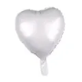Detail of metallic silver heart-shaped foil balloon showing the valve and smooth texture - 18-inch Metallic White