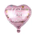 Palloncino a cuore rosa in foil con scritta I Love You e motivi floreali per decoro matrimoni - Stile ILoveYou Floreale Strisce Sfondo Rosa (I)