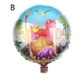 Round aluminum foil balloon with vibrant cartoon dinosaurs for theme party decoration - Blue Dinosaur World