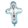 Ballon en aluminium en forme de croix bleu et blanc avec motifs pour Pâques et baptême - Croix Bleue