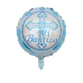 Ballon en aluminium Mi Bautizo bleu et argenté avec croix pour cérémonie de baptême - Rond Baptême Bleu