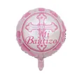 Ballon rond en aluminium rose Mi Bautizo avec croix pour décoration de baptême - Rond Baptême Rose