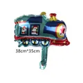 Detailed view of mini train foil balloon with cartoon dog pilot and 38x35cm dimensions - Train