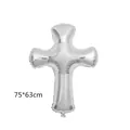 Ballon croix en aluminium argenté pour Pâques et baptêmes, taille 75x63cm, brillant - Argent Croix