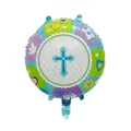 Ballon rond en aluminium avec croix bleue et colombes pour baptême de bébé - Décor de Baptême Bleu