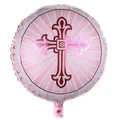 Ballon rond en aluminium avec croix rose pour baptême et décorations de Pâques - Croix Ronde Rose
