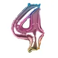 Detailaufnahme der Regenbogen-Zahl 4 Folienballon mit glänzender Metalloberfläche - Farbverlauf 4