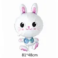 Ballon de Pâques en aluminium forme lapin avec nœud coloré, blanc et rose, 81x48cm - Lapin de Pâques