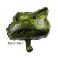 Detailed macro view of green camouflage army tank foil balloon sized 35cm by 34cm - Tank