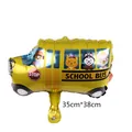 Mini school bus foil balloon with cartoon animal passengers and size details 35cm x 38cm - Bus