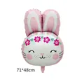 Ballon lapin de Pâques en aluminium rose et blanc pour fête d'enfants, 71x48cm - Flower Bunny Head