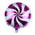 Detail of 18 inch pinwheel candy balloon with pink and blue stripes and inflation valve - Rose Red