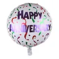 Palloncino Happy Anniversary rotondo bianco da 18 pollici con coriandoli e nastri - Base Bianca Testo Viola Coriandoli / Colorato