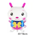 Ballon lapin de Pâques en aluminium avec gilet bleu et nœud papillon jaune - Petit Lapin Blanc