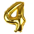 Detailansicht der goldenen Folienballon-Zahl 4 mit glänzender Metalloberfläche für Partys - Gold 4