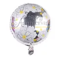 Palloncino Happy Anniversary da 18 pollici in alluminio argento con motivi floreali - Base Argento Floreale Bianco / Argento