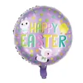 Ballon de Pâques rond violet à pois avec animaux de dessin animé Happy Easter - Dessin Animé de Pâques Violet