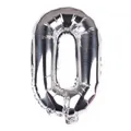 Detailansicht von silberner Folienballon Zahl 0 mit metallischer Textur und Ventil - Silber 0