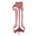 Detail der roségoldenen Folienballon-Zahl 1 mit Metallstruktur und unterem Ventil - Roségold 1
