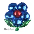 Detail of flower shaped foil balloon showing 52cm x 45cm size for party decoration - Sapphire Blue