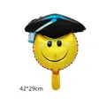Mini afstudeerballon met lachend gezicht, zwarte pet en blauwe kwast, 42x29cm - Afstudeer Lachende Stijl