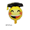Mini gele smiley afstudeerballon van folie met afstudeerhoed, 39x27cm - Afstudeer Smiley Dokter Stijl