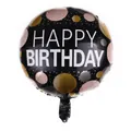 18-inch round black foil birthday balloon with colorful polka dots and happy birthday text - Black Polka Dot Style