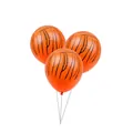 Three premium 12-inch orange latex balloons with black tiger stripe print for party decor - Tiger Print