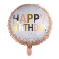 18-inch round Happy Birthday foil balloon with rose gold dots and metallic fireworks design - Rose Gold Dot Design