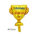 Gouden trofee folieballon voor afstuderen met Felicidades inscriptie van 40x31cm - Nieuwe Afstudeer Trofee