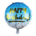 Round blue gradient Happy Birthday foil balloon with gold lettering for party decor - Blue Gradient Style / 18 Inch A