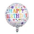 18-inch white round foil balloon with colorful Happy Birthday letters and stars - Fireworks Colorful Design
