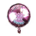 18-inch round Happy Birthday foil balloon in metallic purple with cake design - 18 Inch F
