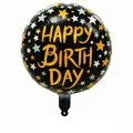 18-inch round Happy Birthday foil balloon with black background and gold stars - Orange