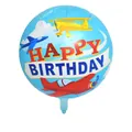 18-inch round Happy Birthday foil balloon with cartoon airplanes and clouds - Airplane