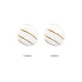 18K gold plated titanium steel oval earrings with white enamel and golden stripes - White Enamel Pebble Style(NMSE-C111-2)