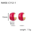 Chic 15mm rose red enamel and gold-plated titanium steel C-shaped earrings for women - Rose Red