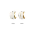 Minimalist C-shaped 18K gold-plated stainless steel earrings with white enamel finish - White