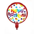 Round 18-inch Happy Birthday foil balloon with red borders and colorful polka dots - Red Polka Dots