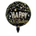 18-inch round black foil balloon with Happy Birthday print and elegant gold confetti - Polka Dot Style