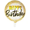Round 18-inch white Happy Birthday foil balloon with gold and red glitter accents - Gold Glitter Birthday
