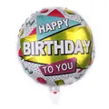 18-inch round Happy Birthday foil balloon with vibrant colorful geometric design for party - Birthday Style A