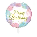 18-inch round Happy Birthday foil balloon with watercolor borders and gold star details - Light Stars Birthday