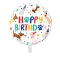 18-inch white foil balloon with cartoon dogs and Happy Birthday party graphics - Dog Puppy Birthday
