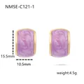 Orecchini in acciaio al titanio dorato con smalto marmorizzato viola e dimensioni precise - Stile Marmorizzato Viola (NMSE-C121-1)