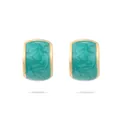 Orecchini a cerchio dorati in smalto verde acqua con trama marmorea su sfondo bianco - Stile Marmorizzato Verde Teal (NMSE-C121-5)