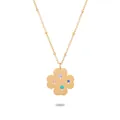 Collier trèfle doré élégant avec pierres colorées et chaîne à billes sur fond blanc - Or 18 carats / Or