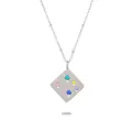 Collier en acier argenté avec pendentif en losange orné de cristaux colorés étincelants - Losange Argenté