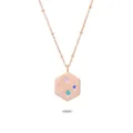 Collier avec pendentif hexagonal en or rose et quatre pierres précieuses sur chaîne fine - Hexagone Or Rose